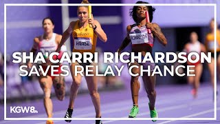 ShaCarri Richardson saves US women from near relay collapse at Paris Olympics [upl. by Dibb]