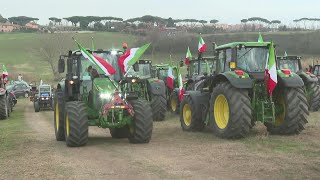 80 new tractors arrive at Italian farmers protest at gates of Rome  AFP [upl. by Riannon]