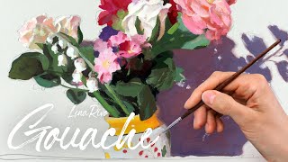 Painting Flowers with Gouache  Colorful Floral Gouache painting demo [upl. by Aubarta]