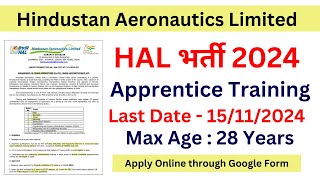 HAL Vacancy for Apprenticeship Training  HAL Recruitment 2024 [upl. by Enaht]