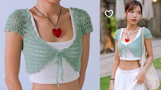 Crochet Cropped Lace Cardigan Tutorial  Chenda DIY [upl. by Mailli]