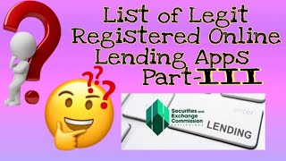 LIST OF LEGIT ONLINE LENDING APPS SEC REGISTERED PART 3 [upl. by Kcirederf]