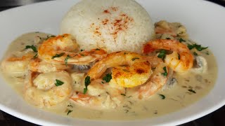 crevettes à la crème fraîche et champignons [upl. by Ativad]