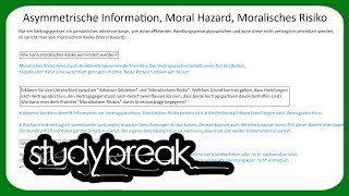 Asymmetrische Information Moral Hazard Moralisches Risiko  Mikroökonomie [upl. by Jecho]