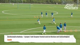 Fussballtraining 1 gegen 1 mit Gegner frontal und Schnelligkeit  Zweikampfschulung  Taktik [upl. by Magel800]