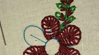 Beautiful buttonhole flower hand embroidery design with beautiful leafs 🍃flowerdesignkadhaidesign [upl. by Best448]