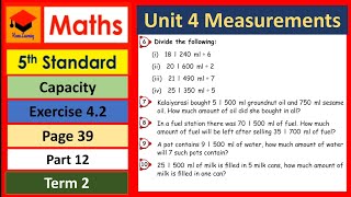 5th  Std Maths  Unit 4  Measurements  Exercise 42  Page 39  Part 12  Term 2 [upl. by Nicolina]