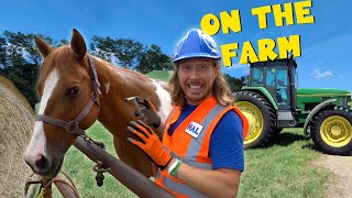 Farming Equipment  Hay Tractor Corn Combine and Horse Farm [upl. by Tomlinson55]