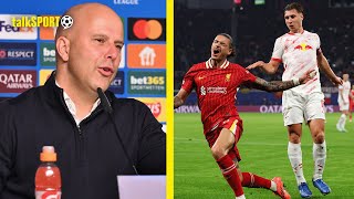 Arne Slot CLASHES With Reporter After Liverpool Beat RB Leipzig In DEBATE On DOMINANCE In The Game 💥 [upl. by Ahoufe]