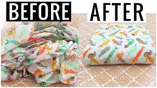 Marie Kondo HOW TO FOLD A FITTED SHEET Easy amp Fast  Andrea Jean [upl. by Lydon]