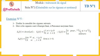 Traitement du signal Série N°1Généralités sur les signaux et systèmes Exercice N°5 [upl. by Nnayd]