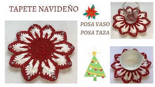 TAPETE NAVIDEÑO POSA COPAS POSA TAZAS  PASO A PASO  CROCHET DESIGNS [upl. by Abbottson]