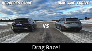 2023 BMW 330e xDrive 292hp vs 2022 Mercedes C300e 313hp  Drag Race  4K [upl. by Irved766]