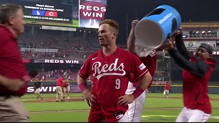 Matt McLain doused after first career walkoff for Cincinnati Reds in 98 comeback vs Dodgers [upl. by Modern562]