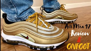 Nike Air Max 97 Metallic Gold Review and Onfeet 2018 NIKE SNKRS APP RESTOCK [upl. by Yekcor]