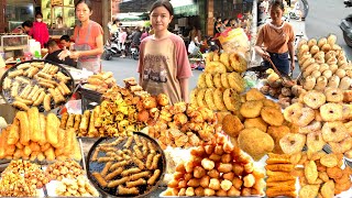 Best Cambodia Street Food in Phnom Penh Market – Fried Cake Noodle Youtiao Chicken Seafood More [upl. by Aldon]