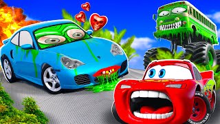 Big amp SmallMcQueen and Gavril Truck VS Sally Carrera ZOMBIE MEGA Slime Trailer cars in BeamNGdrive [upl. by Eiramrebma]