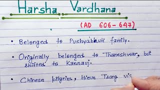 7 lines on King Harsha Vardhana in EnglishEssay on Harsh Vardhan 10 lines in EnglishHarsh Vardhana [upl. by Kcirredal]