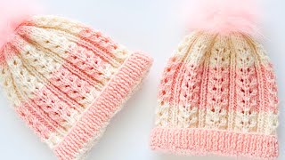 Easy Fern Stitch Knit Hat LEFT HAND VERSION [upl. by Sethrida]