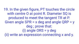 Ques19 In the given figure PT touches the circle with centre O at point R Diameter SQ is produc [upl. by Tterag]