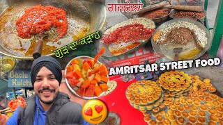 Amritsari Puri Chole 😱 Gajar Da halwa  Gur da Halwa  Amritsar Street Food [upl. by Ydniahs]