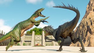 SCORPIOS REX vs INDORAPTOR vs INDOMINUS REX DINOSAURS BATTLE  Jurassic World Evolution 2 [upl. by Shiverick]