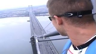 Red Bull Stratos Felix Baumgartner in Scotlands 1st Ever Base Jump off Forth Road Bridge Edinburgh [upl. by Ellehcar]