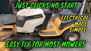 Lawnmower No Start Just Clicks Easy DIY Fix Works On Most Mowers Battery Solenoid or Starter [upl. by Bannister102]