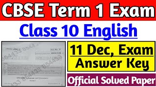 Class 10 English 00214 Answer Key Cbse Term 1 Exam English 10th Class Question Paper Answer Key [upl. by Sibley]