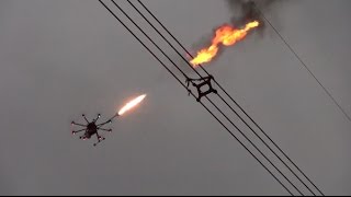 Flame Throwing Drone Helps Remove Net on UHV Power Line [upl. by Peck]