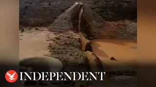 Eyewitness footage shows burst dam as deadly floods devastate Libyan city [upl. by Ahsirak]