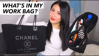 Whats In My Work Bag Chanel Deauville Tote [upl. by Messing]