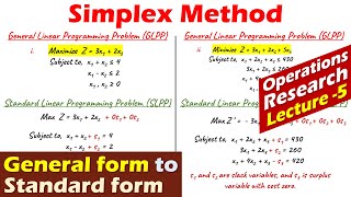 Lec5 Simplex Method  Convert General form to Standard form  Easy Steps to Convert LPP [upl. by Dorey]