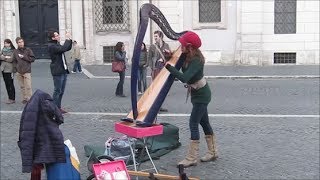 Street artist harp player  Pachelbel Canon in D Major [upl. by Erreipnaej]