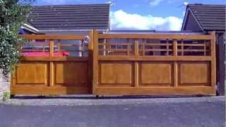 Bespoke hardwood panelled gates with gate closer [upl. by Dami]