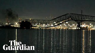 Moment bridge collapses in Baltimore after cargo ship collision [upl. by Miehar]