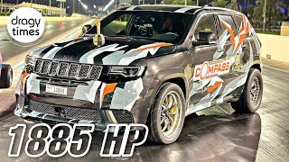 1885 HP Jeep Cherokee Trackhawk 38 Whipple  Roll Racing 1320ft  80266 Kmh amp 50165 mph [upl. by Ajnat]