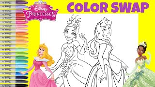 Disney Princess Coloring Book Page Color Swap Tiana and Aurora [upl. by Yendyc409]