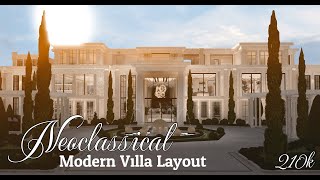 Bloxburg  Neoclassical Modern Villa Layout  Speed Build  210k [upl. by Aicirtak423]