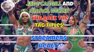 Streamers React Jade Cargill and Bianca Belair win back the Tag Titles wwe wwebashinberlin [upl. by Aekan]