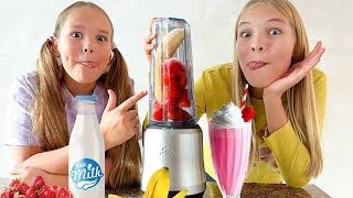 Amelia amp Avelina learn how to make fresh healthy Milkshakes [upl. by Rusell421]