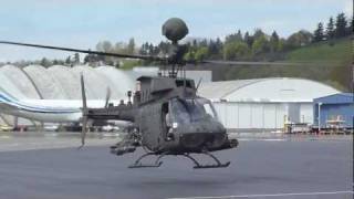 US Army Bell OH58 Kiowa helicopter takeoff at KBFI Seattle [upl. by Rika]