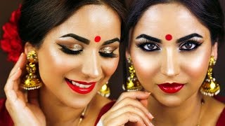 Traditional Bengali Makeup TutorialDurga Puja MakeupAccessories amp Outfit [upl. by Lyckman]