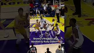 Bronny’s first NBA shot blocked by Rudy Gober 🚫✋🏾 [upl. by Joaquin]