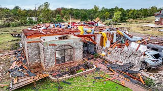 Oklahoma hit by violent tornadoes Harrah OK tornado aftermath  drone 2024 [upl. by Kirschner362]