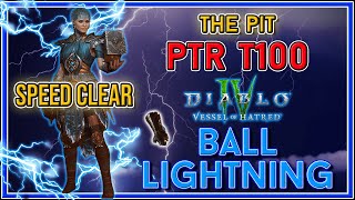 S6 PTR Ball Lightning Sorc Tier 100 Pit Speed Clear  Diablo 4 [upl. by Eiznikam]