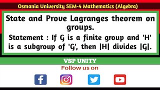 State and prove Lagranges theorem on groups in TeluguWhat is its converse Justify with an example [upl. by Jahn]