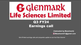 Glenmark Life Sciences Limited Q3 FY24 Earning Call  Glenmark Life Sciences Limited Q3 FY24 Concall [upl. by Wohlert]