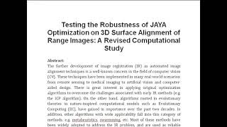 Testing the Robustness of JAYA Optimization on 3D Surface Alignment of Range Images A Revised Comput [upl. by Macey149]