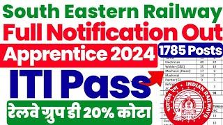 South Eastern Railway Apprentice 2024 Full Notification Out 1785 Posts ITI Railway Apprentice 2024 [upl. by Thynne]